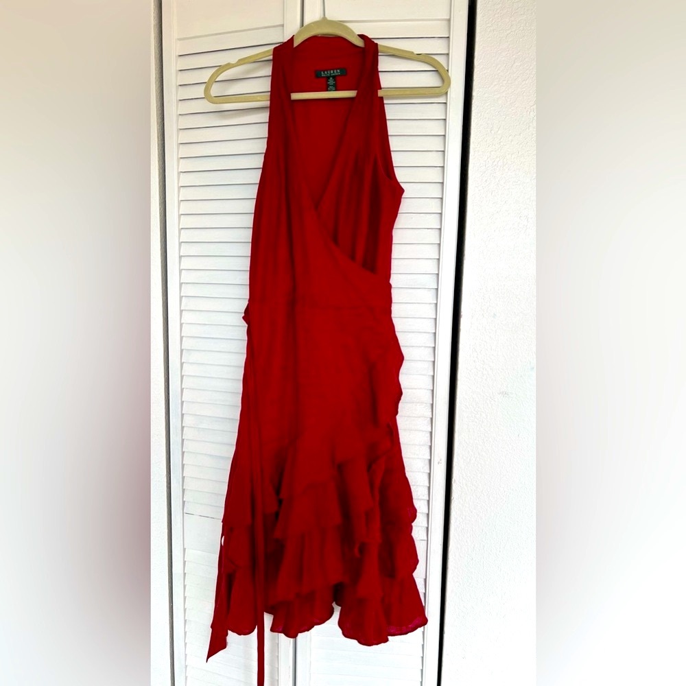 Dia de los Muertos Ralph Lauren Blood Red ruffle linen dress size 10